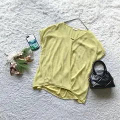 ドレスキップ ブラウス Vネック 結び袖 半袖 L 通勤 オフィス シンプル