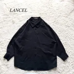 K7【ランセル】シャツ　長袖　ボリューム袖　黒　9R ウール100% 無地