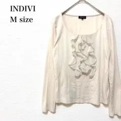 インディヴィ/カットソー/フリル/ラウンドネック/長袖/M/アイボリー/オフィスのサムネイル