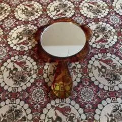 昭和レトロ　花形ハンドミラー ブラウン 約10cm 難あり