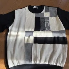 パッチワーク ブラック・ホワイト セーター Lサイズ　ゴルフ