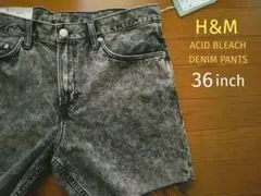 【新品!!】H&M アシッドブリーチ デニムショート 黒 36 XXL相当
