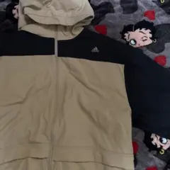 adidas フード付きナイロンジャケット ベージュ/ブラック