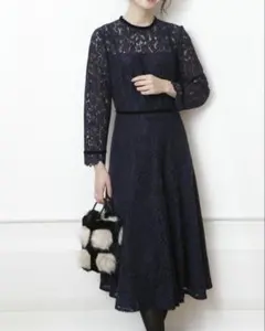 マイストラーダ　ベロアリボンレースワンピース　ネイビー