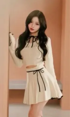 Darich ウエストオープンリボンデザインニットミニワンピース