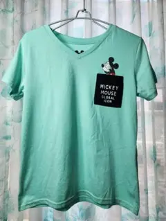 MICKEY MOUSE 半袖 Vネック Tシャツ ミントグリーンのサムネイル