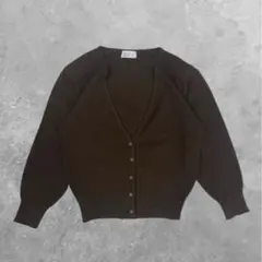 ヴィンテージ　90s風　リブVネック　カーディガン　古着　ブラウン　レディース