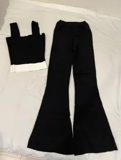 femins ブラックフレアパンツセットアップ