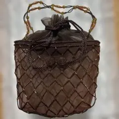 ハンドメイド　ビーズ　バッグ　ブラウンのサムネイル