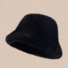 ファー素材 バケットハット 黒