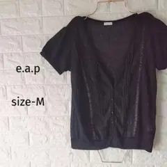 み*ろ様 300円〜e.a.pシアー半袖サマーカーディガン黒プリーツ上品レースMのサムネイル