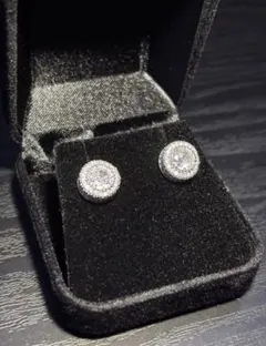 新品 ラウンド ヘイロー ピアス 両耳用 シルバー CZダイヤ風　アバランチ