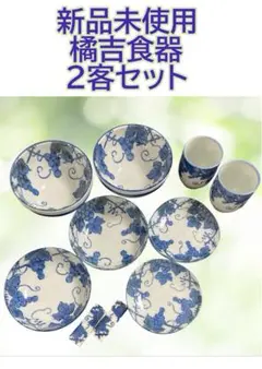 【新品未使用 】橘吉 たち吉 葡萄柄　染付食器 2客セットのサムネイル