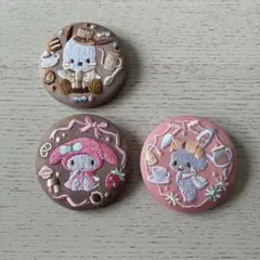 サンリオ　刺繍缶バッジ　ウィッシュミーメル　マイメロディ　ポチャッコ　3点