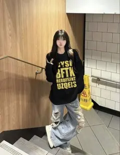 SHEIN ストリート アメリカンプリント ルーズフィット 長袖Tシャツ L