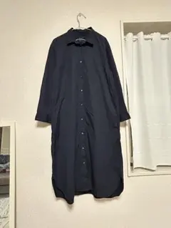 無印良品ロングシャツワンピース ネイビー シンプル 長袖　M