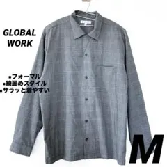 GLOBAL WORK 長袖シャツ　オープンカラー　チェックシャツ Mサイズ