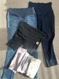 【ほぼ未使用】マタニティパンツ 3本 ＆ 腹巻き 5枚 セット売り