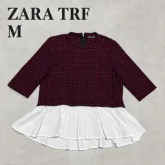 ZARA TRF チェック柄 フリル ペプラムトップス ブラウス M レディース
