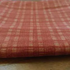 オレンジと赤茶チェック柄コットン生地