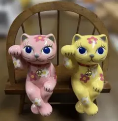 希少 昭和レトロ 猫 ヴィンテージ 陶器製 ピンクの猫 親子セット