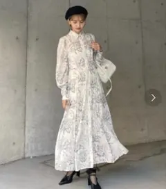 rienda花柄ホワイトシャツワンピース(インナー付き)