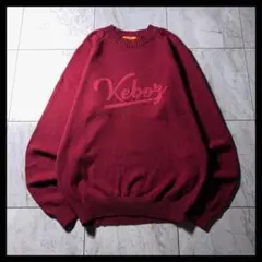 KEBOZ ケボズ クルーネック コットンニット セーター 赤 L センターロゴのサムネイル