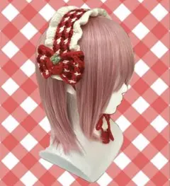 赤ギンガムチェックのヘッドドレス