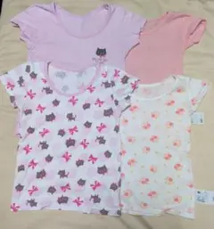 キッズ アンダーシャツ 2点セット 100cm 猫柄 ピンク