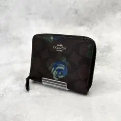 COACH コーチ 折り財布 PVC ブラウン ラウンドファスナー 花柄
