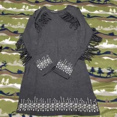 H&M キッズ　フリンジ付きグレー長袖チュニックワンピース