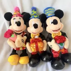 バースデーミッキー　ミニー　ぬいぐるみバッジ3コ　ハピエストバースデー