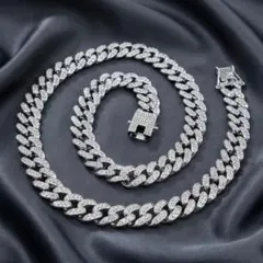 18k gp czダイヤ デザインマイアミチェーン ネックレス シルバー 