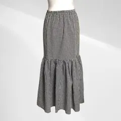 ギンガムチェック マーメイド ロングスカート 黒白 フリー 新品 未使用 ゴム