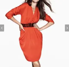 ＊最終値下げ＊　H&M オレンジ 七分袖 ドレープワンピース