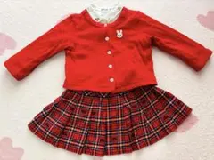 ミキハウス 赤チェック コーデセット 90