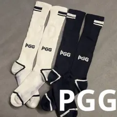 PGG パーリーゲイツ★ハイソックス2足 ネイビー＆ホワイト ロゴ＆ライン靴下