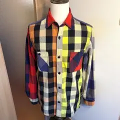 メンズ【美品 ヒューストン】赤紺黄紫 XL ネル バッファロー チェック シャツ