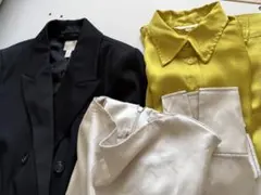 【美品】H&M グレー ダブルブレストブレザー ブラウス と シャツ 3点セット