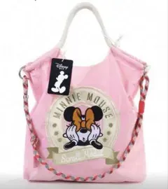 ミニーマウス　ミニーちゃん　刺しゅうロゴ　トートバッグ　ショルダーバッグ　M