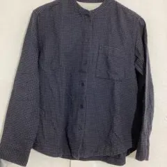 無印良品 ダークグレー系チェック柄長袖シャツ コットン100 S 美品