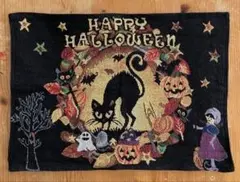 ゴブラン織タペストリー・ハロウィン・猫・かぼちゃ