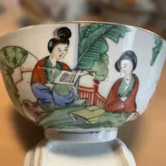 中国民国時代の美人絵柄の茶碗