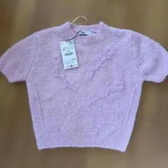 ピンク 花刺繍 半袖ニット M ZARA 新品