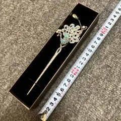 孔雀モチーフ かんざし 簪 ヘアアクセサリー 和風 ラインストーン ブルー系