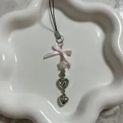 ビーズキーホルダー ピンク リボン ハンドメイド