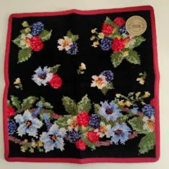 FELLER 花柄 タオルハンカチ 黒