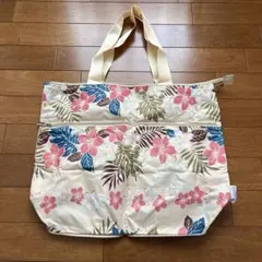 花柄 ハイビスカス柄 トートバッグ エコバッグ 折りたたみ ファスナー付き