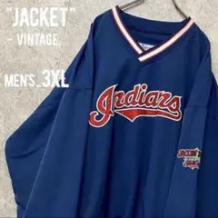 MLB インディアンズ刺繍プルオーバーナイロンジャケット メンズ3XL