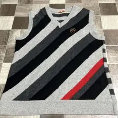 カステルバジャック　ストライプ ベスト サイズ2 カシミア混　美品　グレー